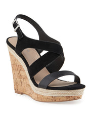 Charles David Aaliyah Strappy Cork Wedge Espadrilles Black Platform