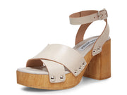 Steve Madden Masha Taupe Leather Wooden Clog Ankle Strap Platform Heeled Sandals