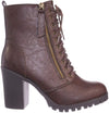 Soda Malia Brown Vegan Stacked Lug Heel Lace Up Rounded Toe Ankle Booties
