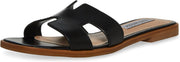 Steve Madden Hadyn Black Leather Cut-Out Slip On Open Toe Flat Slides Sandals