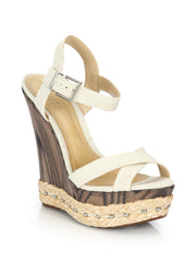 Schutz Fiore Natural NudeTweed Platform Espadrille Wooden Wedge Sandals