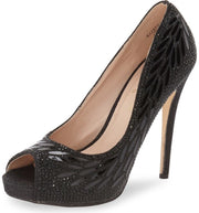 Lauren Lorraine Estelle Black Glitter Peep Toe Rhinestone Fashion Dress Pumps