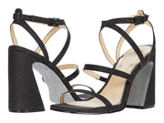 Jessica Simpson Women's Raymie 2 Glitter Flare Ankle Strap Block Heel Sandals BLACK
