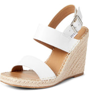 Steve Madden Uri White Leather Open Toe Espadrille Buckle Closure Wedge Sandals