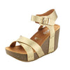 Refresh Mara-05 Champagne Ankle Strap Comfort Criss Cross Platform Wedge Sandals