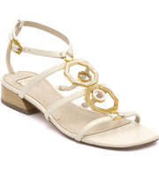 Louise Et Cie EISSA Modern Octagonal Square Open Toe Flat White Leather Sandal