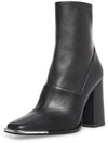 Steve Madden Excess Black Leather Square Toe Block Heel Ankle Dress Booties