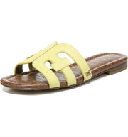 Sam Edelman Bay Canary Slip On Rounded Open Toe Leather Strap Logo Detail Sandal