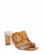 Louise et Cie Linora Tan Snake Clear Open Toe Thong Big Buckle Mule Sandals