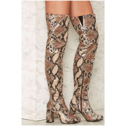 Shellys London Kay Snake Python Embossed Leather Thigh High Chunky Heel Boots