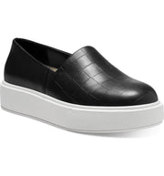 Vince Camuto Abbinna Black Croco Leather Slip On Wedge Platform Loafer Sneaker (8.5, BLACK)