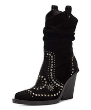 Jessica Simpson Cowboy Larna Black Studded Pull On Pointed Toe Western Boots