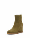 Vince Camuto Bevvisa Utility Green Leather Fur Lined Wedge Heeled Ankle Booties
