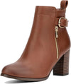 NY & C Angie Cognac Fashion Zipper Block High Heel Rounded Toe Ankle Boots 9