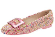 Cecelia New York Reggie Pink Multi Metal Buckle Slip On Rounded Toe Flats Shoes