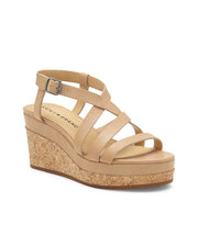 Lucky Brand Women's Batikah Strappy Wedge Cork Crisscross Sandal Stone