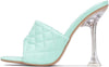 Cape Robbin Rafa Blue Aqua Quilted Stiletto Mule Square Toe Heels Pumps Sandals