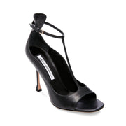 Brian Atwood SAMANTHA Sandal Black Leather Open Toe T-strap HIgh Stiletto Pumps