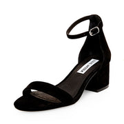 Steve Madden Irenee Black Suede Two Piece Open Toe Ankle Strap Block Heel Sandal