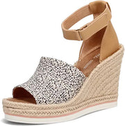 Toms Marisol Natural Leopard Wedge Heel Open Toe Ankle Strap Leather Sandals