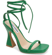 Steve Madden Lafayette Green Spool Heel Lace Up Open Squared Toe Heeled Sandals