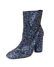 Schutz Black Sparkly Glitter Block Heel Dress Ankle Bootie