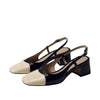 Sam Edelman Tarra Black Patent/Modern Ivory Patent Slingback Heeled Sandals