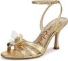 Sam Edelman Joanna Gold Flower Detail Open Toe Ankle Strap Stiletto Heel Sandals