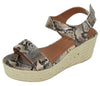 Soda Luthor Natural Python Trim Rubber Sole Flatform Embellished Wedge Sandals