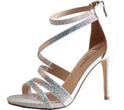 Lauren Lorraine Michelle Rhinestone Ankle Strap Open Heel Silver Sparkle Sandals