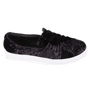 Wanted Valance Black Velvet Round Toe Thick Bottom Slip On Sneakers