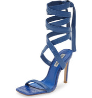 Steve Madden Utilize Blue Ankle Lace-up High Heel Tie Up Open Toe Dress Sandals