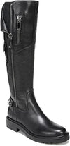 Sam Edelman Lacy Black Leather Chunky Heel Round Toe Zip Knee High Combat Boots