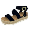 Soda Top Shoe Bryce Black Open Toe Strap Espadrilles Flatform Wedge Sandals (9)