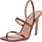 Steve Madden Gracey Square-Toe Slip-On Stiletto Heeled Sandals Cognac Patent