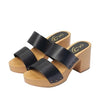 Sam Edelman Brandy Black Leather Double Strap Slip On Open Toe Block Heel Clog