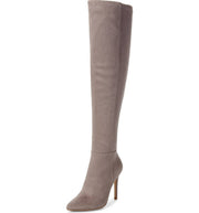 Charles David Debutante Taupe Suede Thigh High Pointed Toe Stiletto Dress Boot