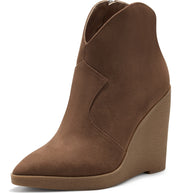 Jessica Simpson Crais Tobacco Brown Pointed Toe Platform Heeled Wedge Booties