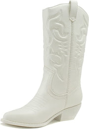Soda Red Reno All White Western Cowboy Stitched Pointed Toe Ankle Fashion Boots