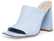 Steve Madden Lexia Blue Leather Slip On Squared Open Toe Mule Heeled Sandal