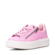 Steve Madden Catchme Pink Patent Rounded Closed Toe Lace Up Side Zipper Sneaker