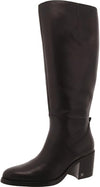 Sam Edelman Soyer Black Leather Wide Calf Block Heel Almond Toe Knee High Boots