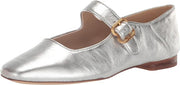 Sam Edelman Michaela Silver Leather Mary Jane Buckled Ankle Strap Square Toe Flats