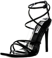 Cape Robbin Ada Strappy Pointy Open Toe Ankle Strap Stiletto Heel Sandals Black
