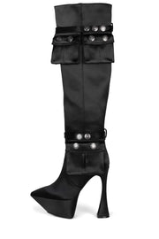 Jeffrey Campbell Secretz Black Pointed Toe Spool Heel Pocket Pouch Dress Boots
