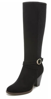 Dr Scholl's Knockout Black Almond Toe Stacked Block Heel Knee High Fashion Boots