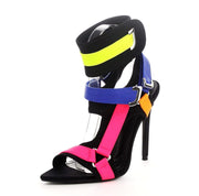 Cape Robbin Dive In Multi Strappy Colorful High Heel Single Sole Caged Sandal