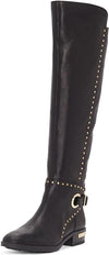 Vince Camuto Poppidal Black Leather Knee High Stretch Riding Block Heel Boots