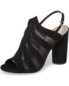Klub Nico Talita Cage Sandal Black Block Heel Peep Toe Mesh Inset Luxe Booties