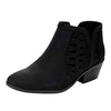 Soda Chance Black Perforated Cut Out Stacked Block Heel Rounded Toe Ankle Boot